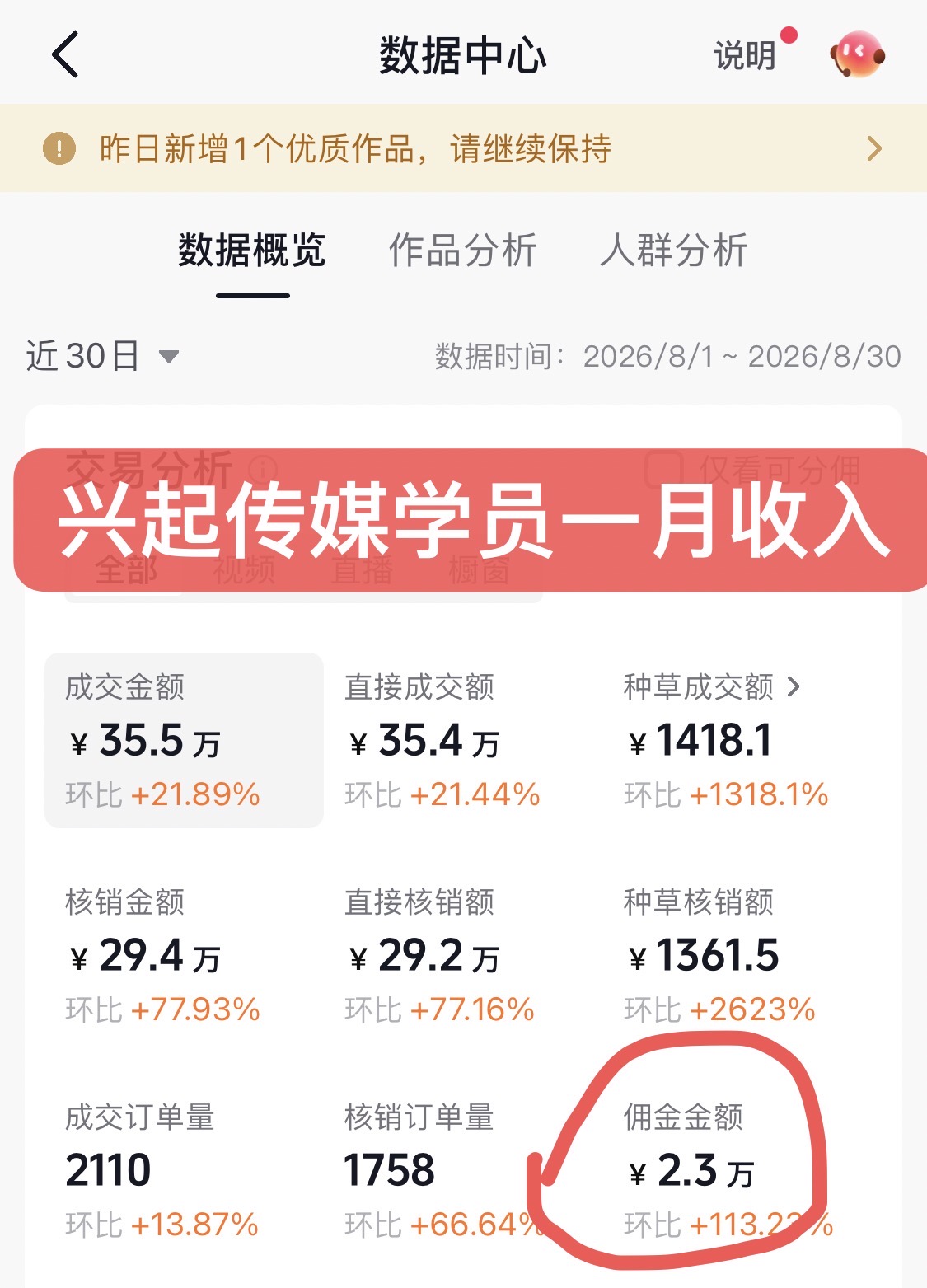 兴起传媒学员酒旅直播收入截图
